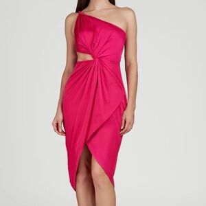 AMUR 8 EUC Deena Hot Pink One-Shoulder Bold Cutout Midi Evening Dress